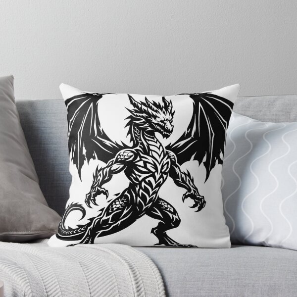 Item preview, Muscular Dragon Warrior Tattoo – Standing Black Winged Dragon Fighter Tribal Gothic Art designed and sold by DragonSerpent Ink.