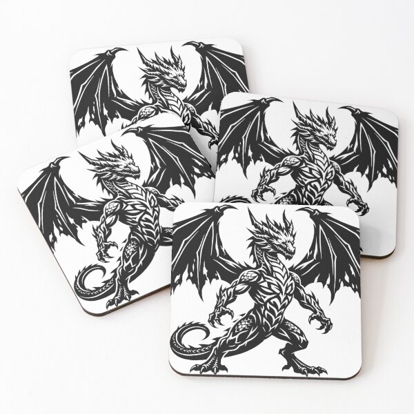 Item preview, Muscular Dragon Warrior Tattoo – Standing Black Winged Dragon Fighter Tribal Gothic Art designed and sold by DragonSerpent Ink.