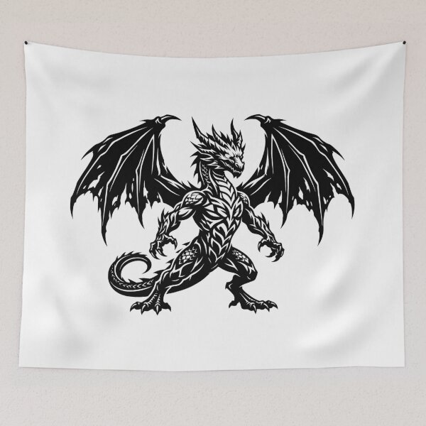Item preview, Muscular Dragon Warrior Tattoo – Standing Black Winged Dragon Fighter Tribal Gothic Art designed and sold by DragonSerpent Ink.