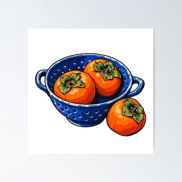 Item preview, Orange Persimmons in a Blue Colander designed and sold by Drip stamp.