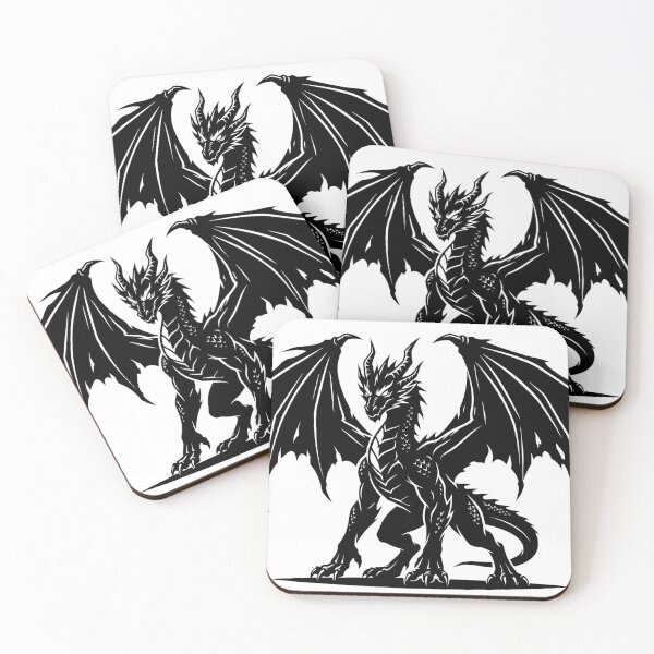 Item preview, Majestic Black Dragon Standing Tattoo – Solid Silhouette Winged Dragon Shadow Ground Art designed and sold by DragonSerpent Ink.