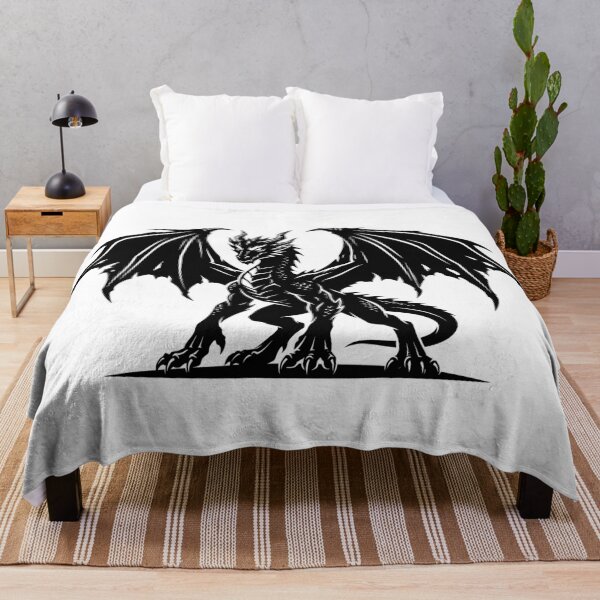 Item preview, Majestic Black Dragon Standing Tattoo – Solid Silhouette Winged Dragon Shadow Ground Art designed and sold by DragonSerpent Ink.