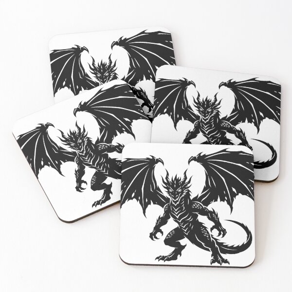 Item preview, Crouching Shadow Dragon Tattoo – Solid Black Winged Dragon Beast Front View Gothic Art designed and sold by DragonSerpent Ink.
