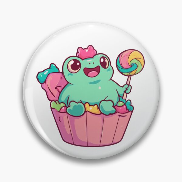 Item preview, Cute Kawaii Frog with Rainbow Lollipop – Pastel Candy Cupcake designed and sold by Mallowfolk Art Studio.