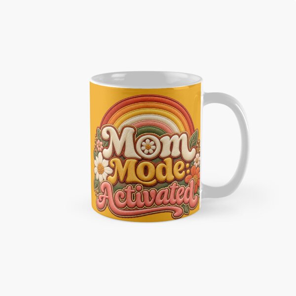 Item preview, Mom Mode Activated – Retro 70s Groovy Rainbow Floral Design, Funny Mom Quote, Vintage Embroidery Style Mother’s Day Gift designed and sold by Emoji Emblems.
