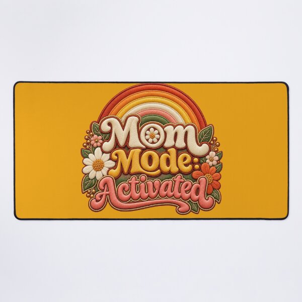 Item preview, Mom Mode Activated – Retro 70s Groovy Rainbow Floral Design, Funny Mom Quote, Vintage Embroidery Style Mother’s Day Gift designed and sold by Emoji Emblems.