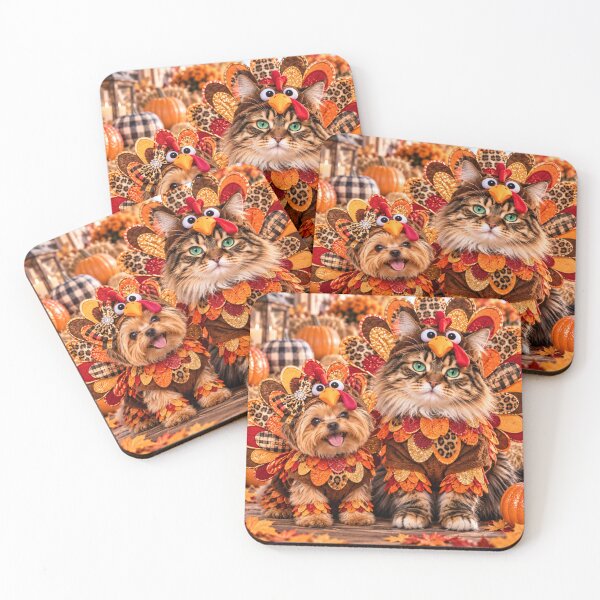Item preview, Funny Cat and Dog in Turkey Costumes Thanksgiving Design designed and sold by Extremeallie.