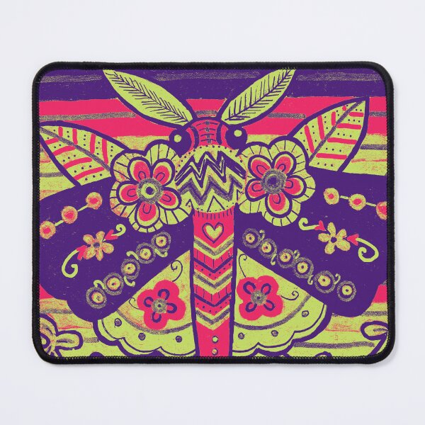 Item preview, Folk Art Moth with Flowers on Stripes in Purple designed and sold by Fani*.