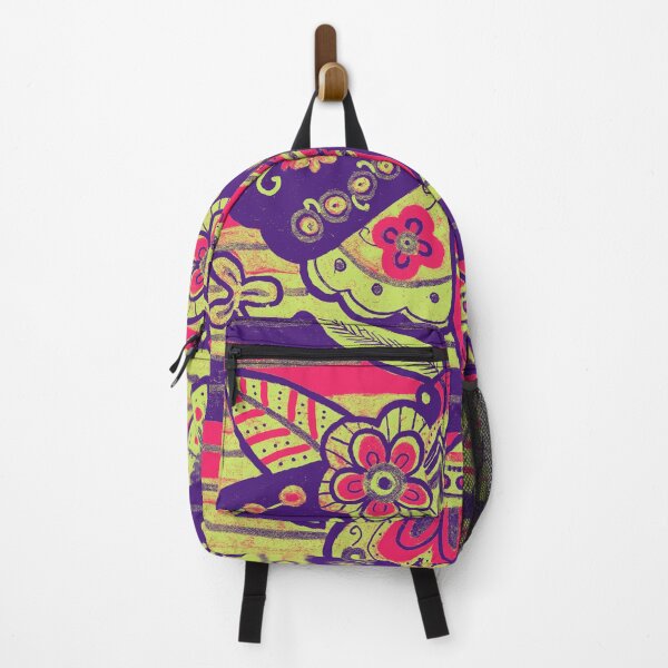 Item preview, Folk Art Moth with Flowers on Stripes in Purple designed and sold by Fani*.