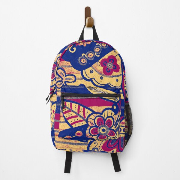 Item preview, Folk Art Moth with Flowers on Stripes in Navy designed and sold by Fani*.