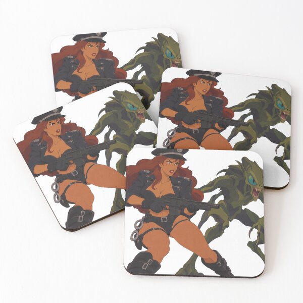 Item preview, Retro Cartoon Monster Hunter Pin-Up – Redhead Action Heroine designed and sold by  Hollow Moon Studios..