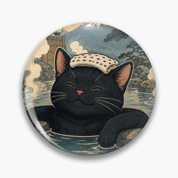 Item preview, Onsen Cat Black Cat Japanese Hot Spring Mount Fuji Ukiyo-e designed and sold by vekotpu.