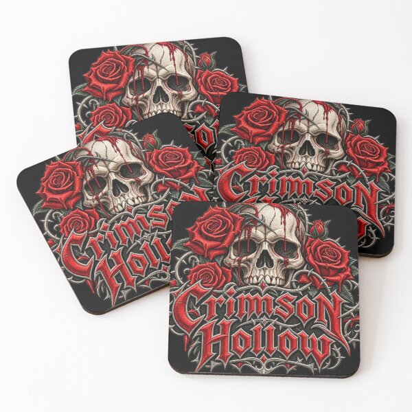 Item preview, Crimson Hollow Gothic Skull and Red Roses – Heavy Metal Inspired Embroidered Skull Art, Dark Gothic Rock Design designed and sold by Emoji Emblems.