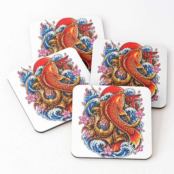 Item preview, Japanese Irezumi Koi Fish with Waves and Torii Gate designed and sold by CecilRowell.