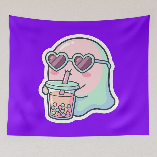 Item preview, Cute Boba Ghost Drinking Bubble Tea Kawaii Pastel Sticker designed and sold by RobinaWorks.