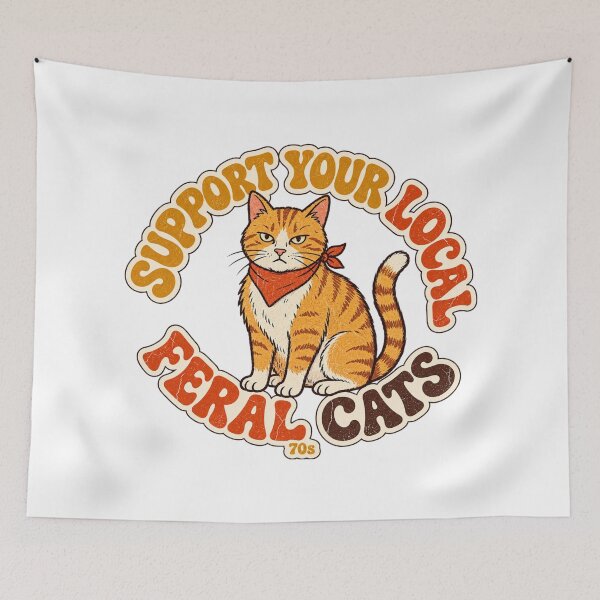 Item preview, Support Your Local Feral Cats Vintage 70s Orange Tabby designed and sold by VYBEHAUS.