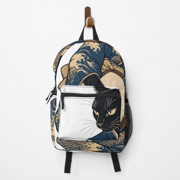 Item preview, Black Cat Playing Shamisen Japanese Ukiyo-e Wave Kimono Music designed and sold by vekotpu.