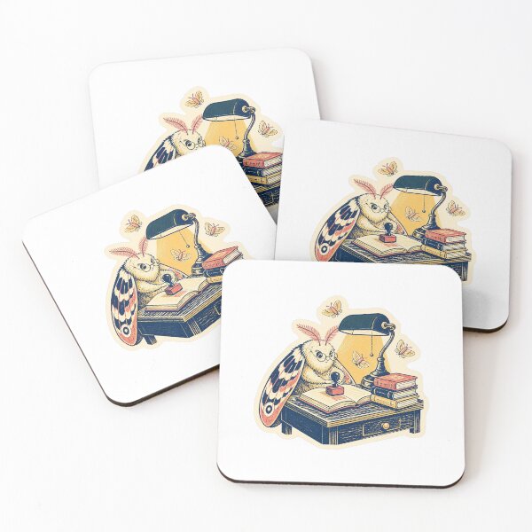 Item preview, Moth Librarian Stamping Books Under a Lamp designed and sold by LearnFunStore.