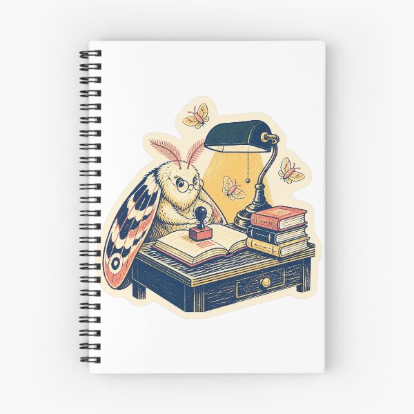 Item preview, Moth Librarian Stamping Books Under a Lamp designed and sold by LearnFunStore.