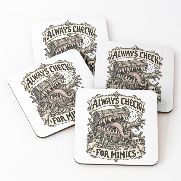 Item preview, Always Check For Mimics Woodcut Graphic designed and sold by LoafLogic.