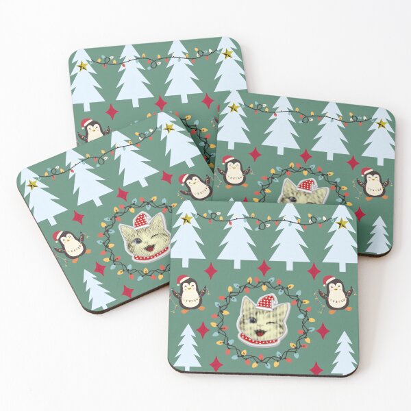 Item preview, Festive Cat And Penguins Holiday Art designed and sold by Azurart2.