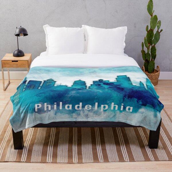Aperçu de l'œuvre Skyline de Philadelphie bleu aquarelle créée et vendue par DimDom.