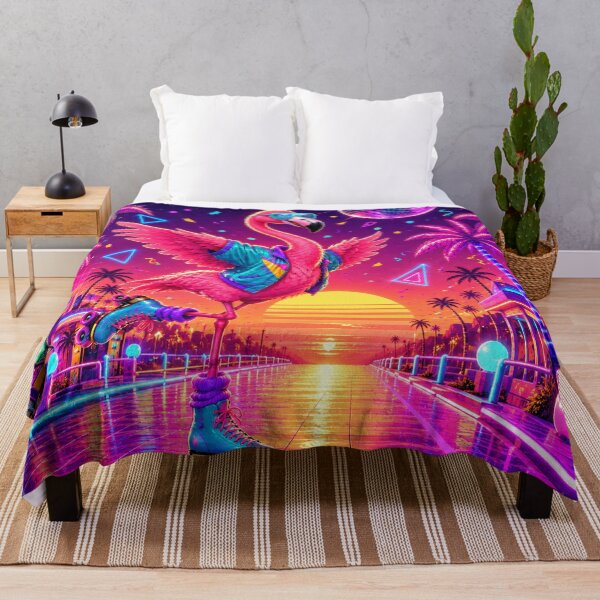 Item preview, Retro Neon Flamingo Roller Skating at Sunset designed and sold by StefStuff4U.
