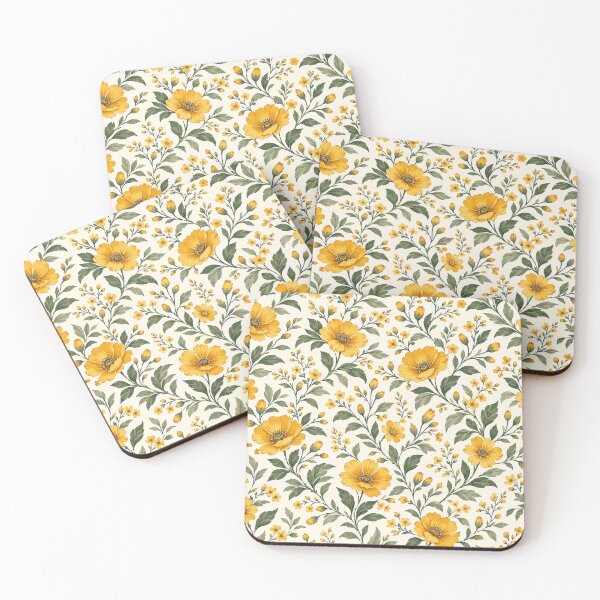 Item preview, Vintage Yellow Botanical Floral Pattern designed and sold by ShivCraft Studio.