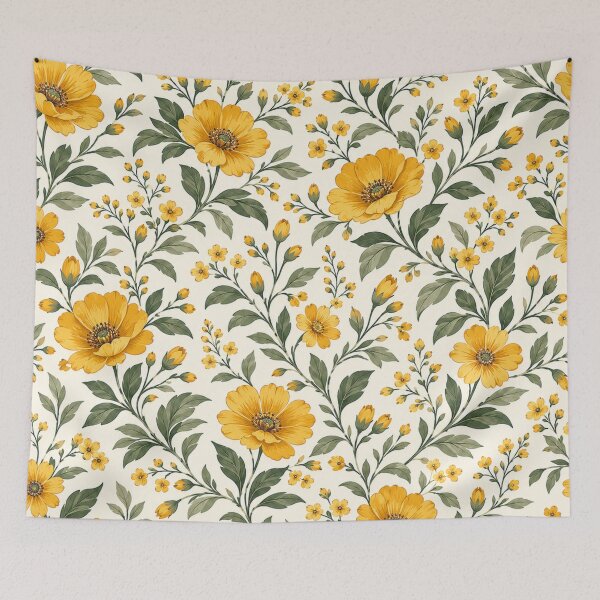 Item preview, Vintage Yellow Botanical Floral Pattern designed and sold by ShivCraft Studio.