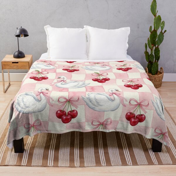 Item preview, Coquette Aesthetic Watercolor Swans and Cherries Pattern designed and sold by MIRAMUSE10.