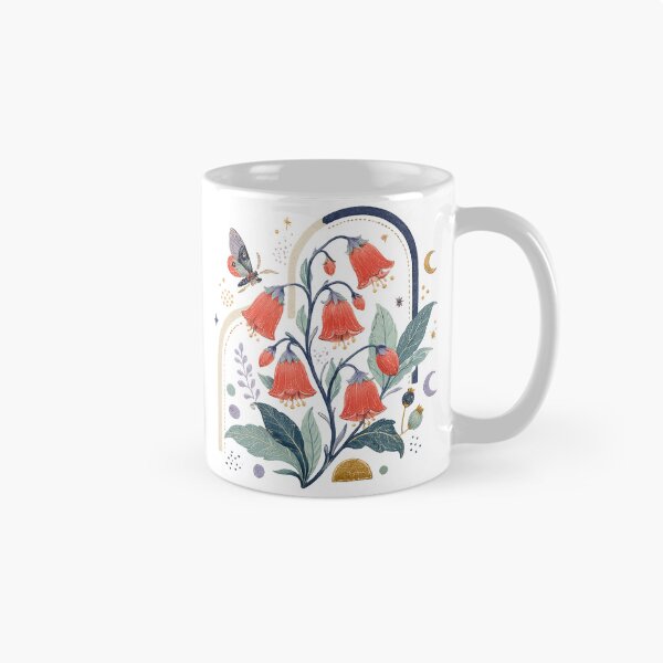 Item preview, Moonlit Bellflowers Vintage Coral Floral Butterfly Cottagecore Botanical Art designed and sold by inkoutninja.