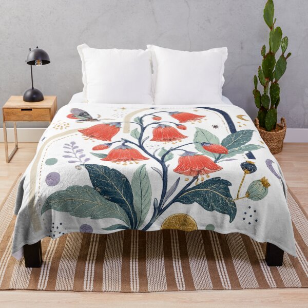 Item preview, Moonlit Bellflowers Vintage Coral Floral Butterfly Cottagecore Botanical Art designed and sold by inkoutninja.
