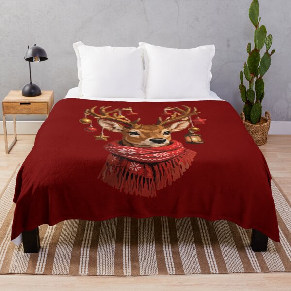 Item preview, Festive Reindeer Christmas Spirit Christmas Deer – Red Scarf and Golden Ornaments designed and sold by ByGio.