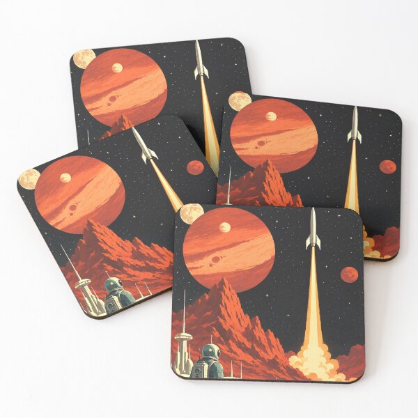Item preview, Retro Sci Fi Landscape with Rocket Launch and Observing Astronaut designed and sold by Moviebuff91.