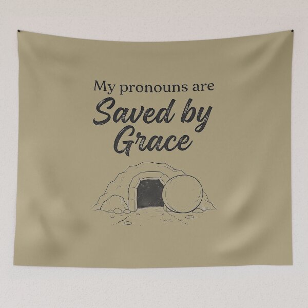 Item preview, Christian Tomb Graphic - "My pronouns are Saved by Grace" designed and sold by FrozenFits.