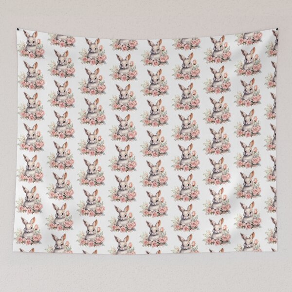 Item preview, Pink Rose Bunny | Elegant Floral Aesthetic Art designed and sold by Mandayartstudio.