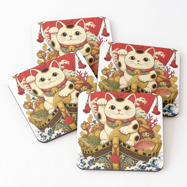 Item preview, Lucky Cat Maneki Neko Treasure Ship Takarabune Japanese Ukiyo-e designed and sold by vekotpu.