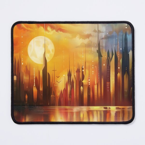 Item preview, Celestial City of the Golden Moon – Surreal Futuristic Skyline designed and sold by NeoNebulaArt.
