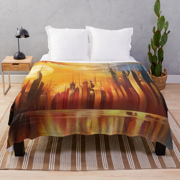Item preview, Celestial City of the Golden Moon – Surreal Futuristic Skyline designed and sold by NeoNebulaArt.