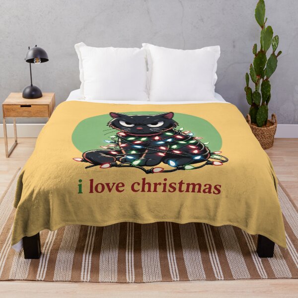 Item preview, Grumpy Black Cat Wrapped in Christmas Lights | Funny Christmas Cat designed and sold by Orbitly Studio.