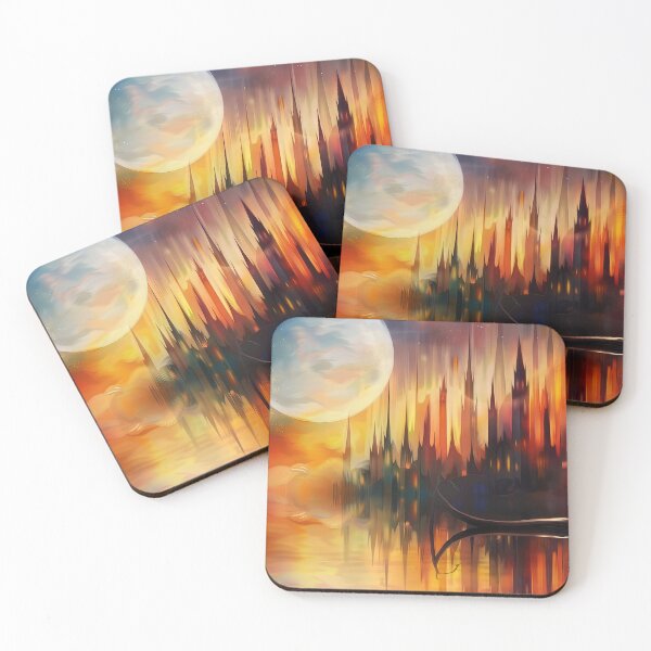 Item preview, Moonrise Over the Dreaming Metropolis – Abstract Fantasy Cityscape designed and sold by NeoNebulaArt.