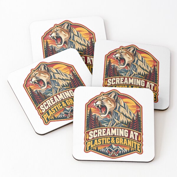 Item preview, Screaming At Plastic And Granite Retro Climbing Badge designed and sold by LoafLogic.