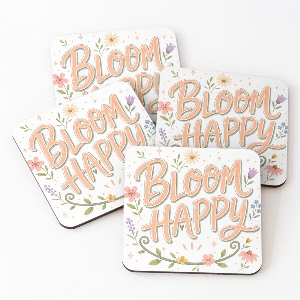 Item preview, Bloom Happy Positive Floral Quote Cute Pastel Wildflowers Cottagecore Art designed and sold by inkoutninja.