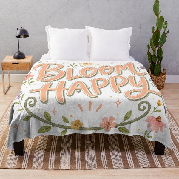 Item preview, Bloom Happy Positive Floral Quote Cute Pastel Wildflowers Cottagecore Art designed and sold by inkoutninja.