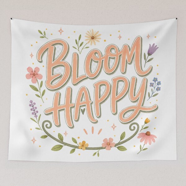 Item preview, Bloom Happy Positive Floral Quote Cute Pastel Wildflowers Cottagecore Art designed and sold by inkoutninja.