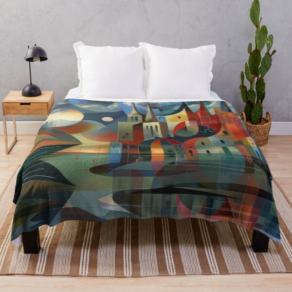 Item preview, Geometric City Beneath the Moons – Colorful Modernist Cityscape designed and sold by NeoNebulaArt.