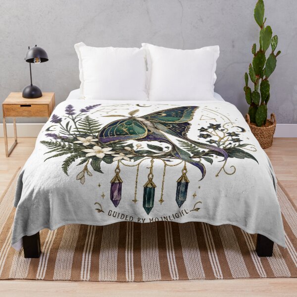 Item preview, Guided by Moonlight Mystical Luna Moth Lavender Flowers Celestial Dark Cottagecore Art designed and sold by inkoutninja.