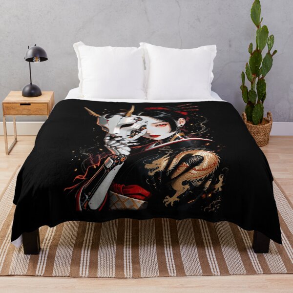 Item preview, Cyberpunk Geisha Oni Mask - Futuristic Japanese Streetwear Art designed and sold by HexOne.