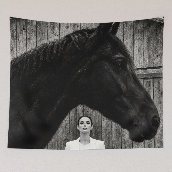 Item preview, Woman and Black Horse Charcoal Portrait, Barn Door Art designed and sold by RamyGallery.
