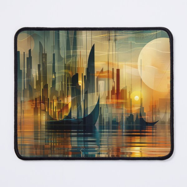 Item preview, Golden Horizons of the Abstract City – Modernist Futuristic Skyline designed and sold by NeoNebulaArt.